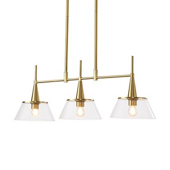 Warm Brass 3-Light Linear Island Pendant Fixture For Family Kitchens And Dining Rooms
