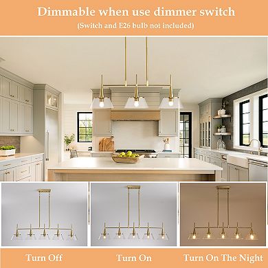 Warm Brass 3-Light Linear Island Pendant Fixture For Family Kitchens And Dining Rooms