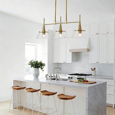 Warm Brass 3-Light Linear Island Pendant Fixture For Family Kitchens And Dining Rooms