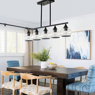 Metal Transitional Linear Kitchen Island Pendant Chandelier With Clear Glass Globe Shades