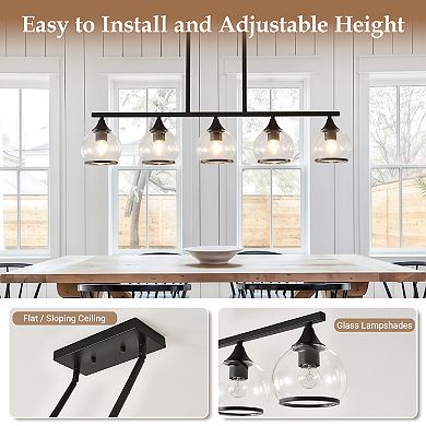 Metal Transitional Linear Kitchen Island Pendant Chandelier With Clear Glass Globe Shades