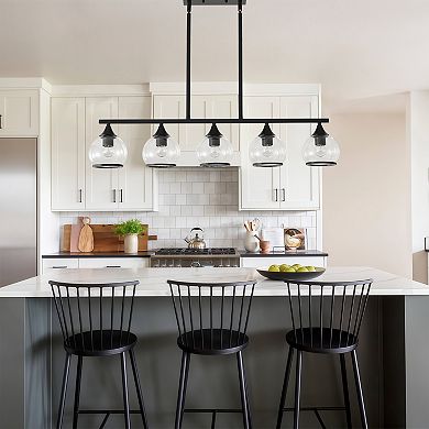 Metal Transitional Linear Kitchen Island Pendant Chandelier With Clear Glass Globe Shades