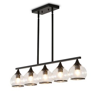 Metal Transitional Linear Kitchen Island Pendant Chandelier With Clear Glass Globe Shades