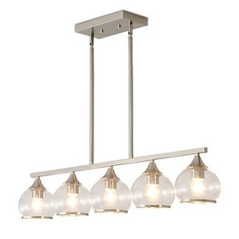 Metal Transitional Linear Kitchen Island Pendant Chandelier With Clear Glass Globe Shades
