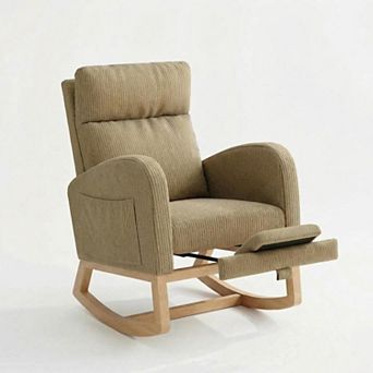 Upholstered Glider Rocking Chair with Footrest & Pocket, Recliner Accent Chair for Terrace, Lounge