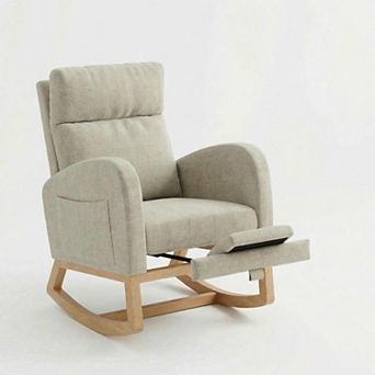 Upholstered Glider Rocking Chair with Footrest & Pocket, Recliner Accent Chair for Terrace, Lounge