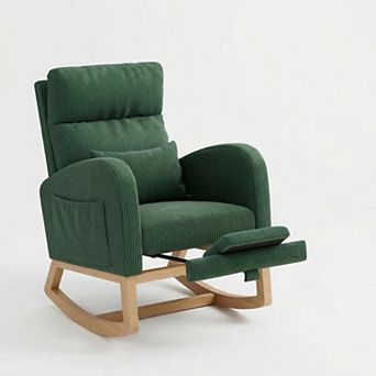 Upholstered Glider Rocking Chair with Footrest & Pocket, Recliner Accent Chair for Terrace, Lounge