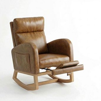 Upholstered Glider Rocking Chair with Footrest & Pocket, Recliner Accent Chair for Terrace, Lounge