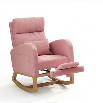 Upholstered Glider Rocking Chair with Footrest & Pocket, Recliner Accent Chair for Terrace, Lounge