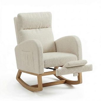 Upholstered Glider Rocking Chair with Footrest & Pocket, Recliner Accent Chair for Terrace, Lounge