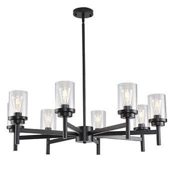 Matte Black Modern Farmhouse 8-Light 37-Inch Dining Chandelier With Clear Glass Shades