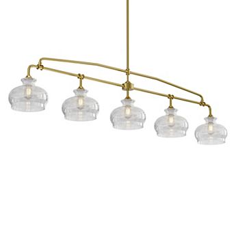 Modern Retro Plated Gold Metal 5-Light Linear Chandelier with Clear Glass Shades