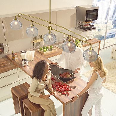 Modern Retro Plated Gold Metal 5-Light Linear Chandelier with Clear Glass Shades