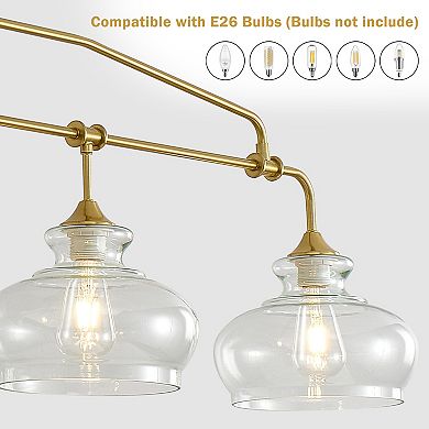 Modern Retro Plated Gold Metal 5-Light Linear Chandelier with Clear Glass Shades