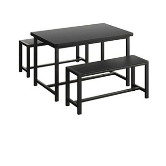 3 pc Kitchen Table Set with 2 Wide Benches Industrial Dining Tables Set for Small Kitchen