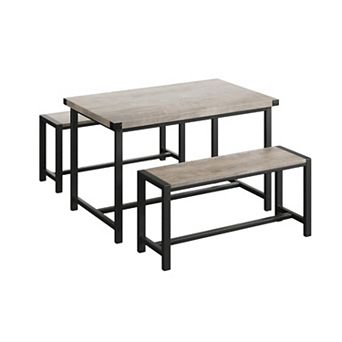 3 pc Kitchen Table Set with 2 Wide Benches Industrial Dining Tables Set for Small Kitchen
