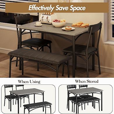 Dining Table Set for 4, Space-Saving Wood Kitchen Table with Upholstered Bench and 2 Chairs