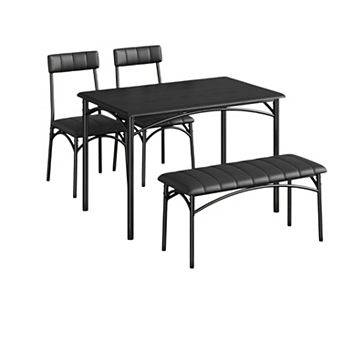 Dining Table Set for 4, Space-Saving Wood Kitchen Table with Upholstered Bench and 2 Chairs