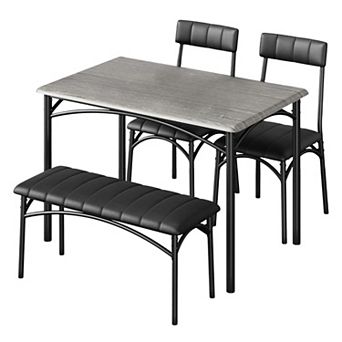 Dining Table Set for 4, Space-Saving Wood Kitchen Table with Upholstered Bench and 2 Chairs