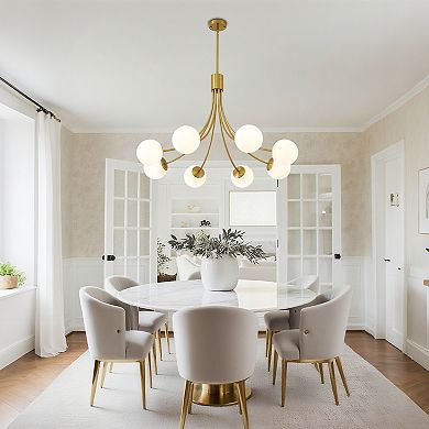 Beautiful Gold 8-Light Branch Chandelier for Spacious Modern Living and Dining Rooms