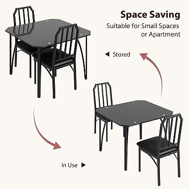 Glass Top Kitchen Table and Upholstered Chairs for 2, 3 Piece Dining Room Table Set
