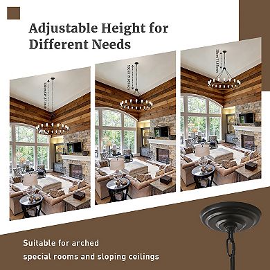 Warm Rustic Wood 20-Light Wagon Wheel Statement Chandelier for Large Family Dining Rooms