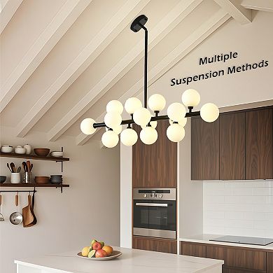 Modern 37.4-Inch Linear Branch Sputnik Chandelier with Glass Globes