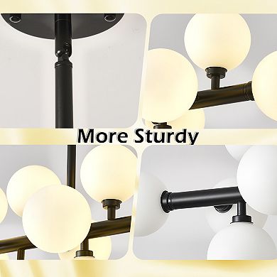 Modern 37.4-Inch Linear Branch Sputnik Chandelier with Glass Globes