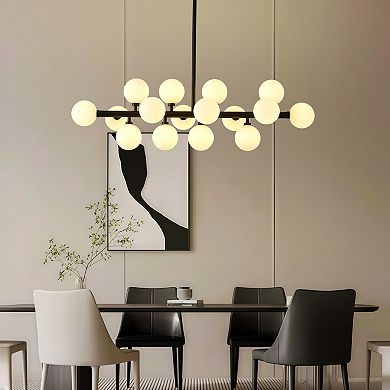 Modern 37.4-Inch Linear Branch Sputnik Chandelier with Glass Globes