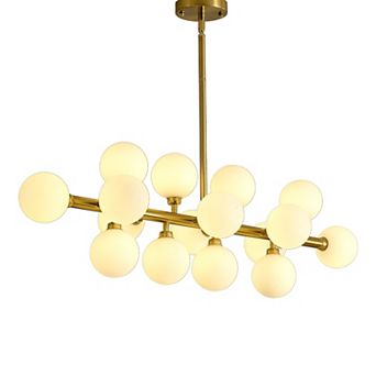 Modern 37.4-Inch Linear Branch Sputnik Chandelier with Glass Globes
