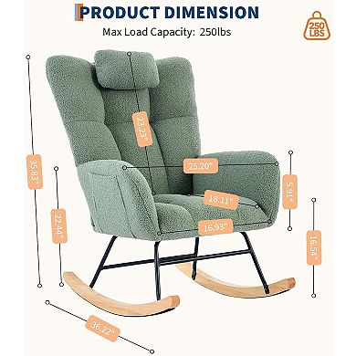 Teddy Fleece Glider Rocker, Upholstered Rocking Chair with Soft Seat & High Backrest