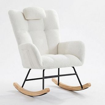 Teddy Fleece Glider Rocker, Upholstered Rocking Chair with Soft Seat & High Backrest