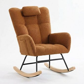 Teddy Fleece Glider Rocker, Upholstered Rocking Chair with Soft Seat & High Backrest