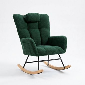 Teddy Fleece Glider Rocker, Upholstered Rocking Chair with Soft Seat & High Backrest