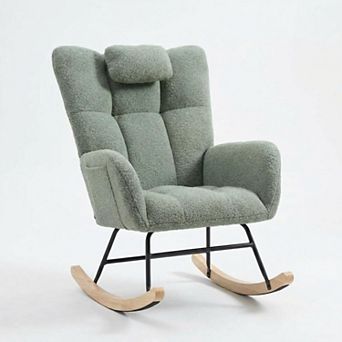 Teddy Fleece Glider Rocker, Upholstered Rocking Chair with Soft Seat & High Backrest