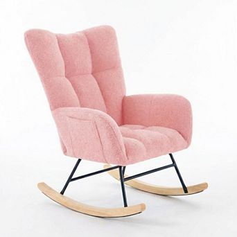 Teddy Fleece Glider Rocker, Upholstered Rocking Chair with Soft Seat & High Backrest