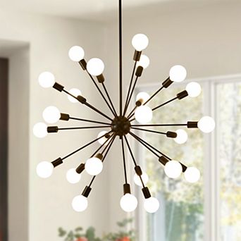 Matte Black 24-Light Mid-Century Modern Sputnik Chandelier, 41-Inch Wide Metal Ceiling Fixture