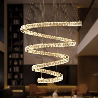Modern 33.5-Inch Gold Titanium Spiral K9 Crystal LED Pendant Chandelier