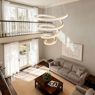 Modern 33.5-Inch Gold Titanium Spiral K9 Crystal LED Pendant Chandelier
