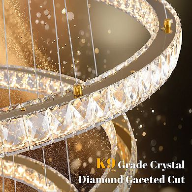 Modern 33.5-Inch Gold Titanium Spiral K9 Crystal LED Pendant Chandelier