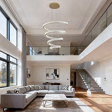 Modern 33.5-Inch Gold Titanium Spiral K9 Crystal LED Pendant Chandelier