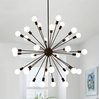 Striking Matte Black 32-Light Starburst Chandelier For Modern Homes