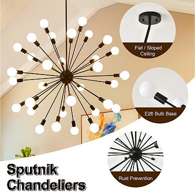 Striking Matte Black 32-Light Starburst Chandelier For Modern Homes