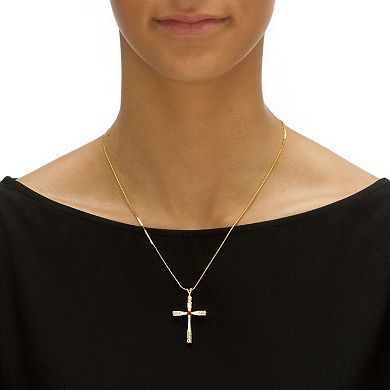 Simulated Birthstone Cross Necklace in Yellow Goldtone