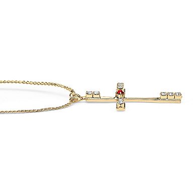 Simulated Birthstone Cross Necklace in Yellow Goldtone