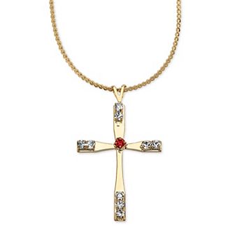 Simulated Birthstone Cross Necklace in Yellow Goldtone