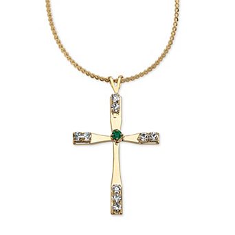 Simulated Birthstone Cross Necklace in Yellow Goldtone