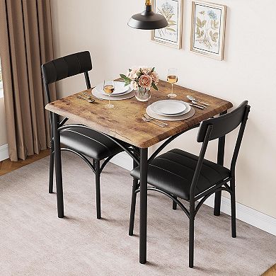 3-Piece Dining Table Set for 2, Compact Kitchen Table Set with 2 Upholstered Chairs for Apartment,