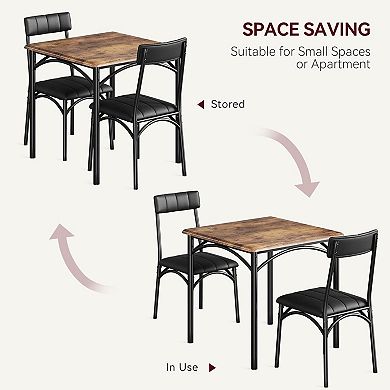 3-Piece Dining Table Set for 2, Compact Kitchen Table Set with 2 Upholstered Chairs for Apartment,