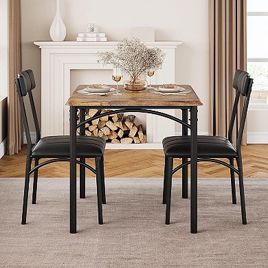 3-Piece Dining Table Set for 2, Compact Kitchen Table Set with 2 Upholstered Chairs for Apartment,
